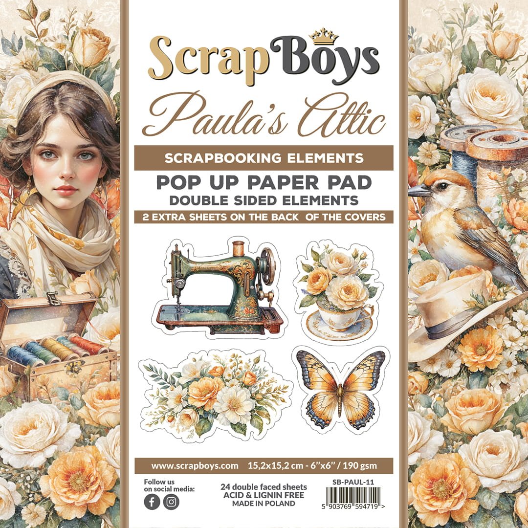 ScrapBoys - Paulas Attic - 6x6 Pop Up Paper Pad - The Crafty Kiwi