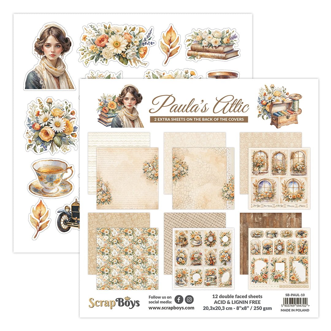 ScrapBoys - Paulas Attic - 8x8 Paper Pad - The Crafty Kiwi