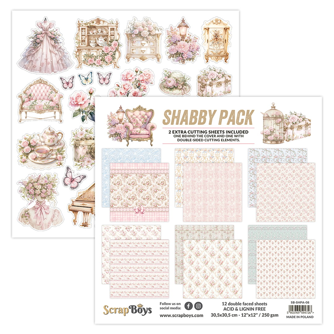 ScrapBoys - Shabby Pack - 12x12 Paper Pack - The Crafty Kiwi