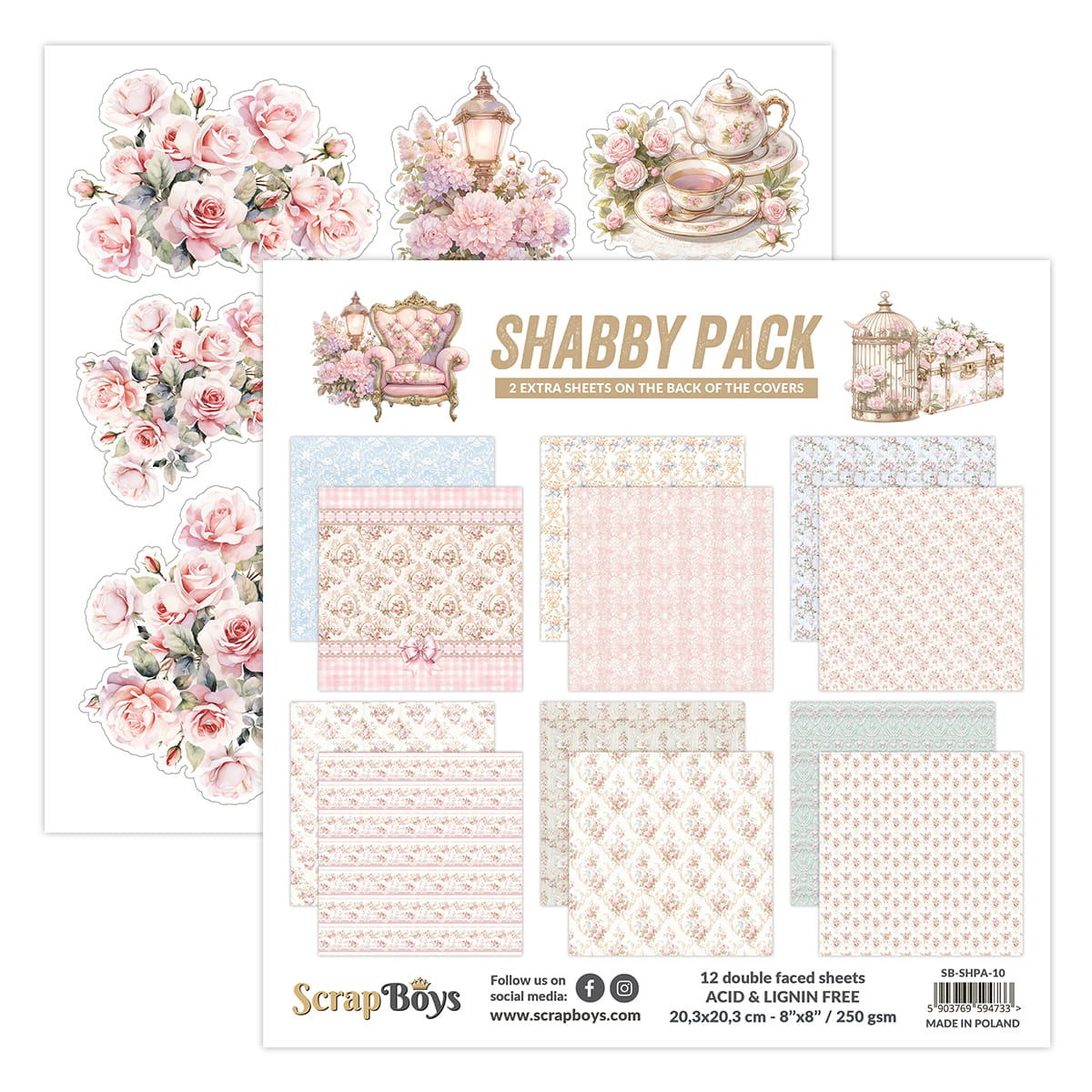 ScrapBoys - Shabby Pack - 8x8 Paper Pack - The Crafty Kiwi