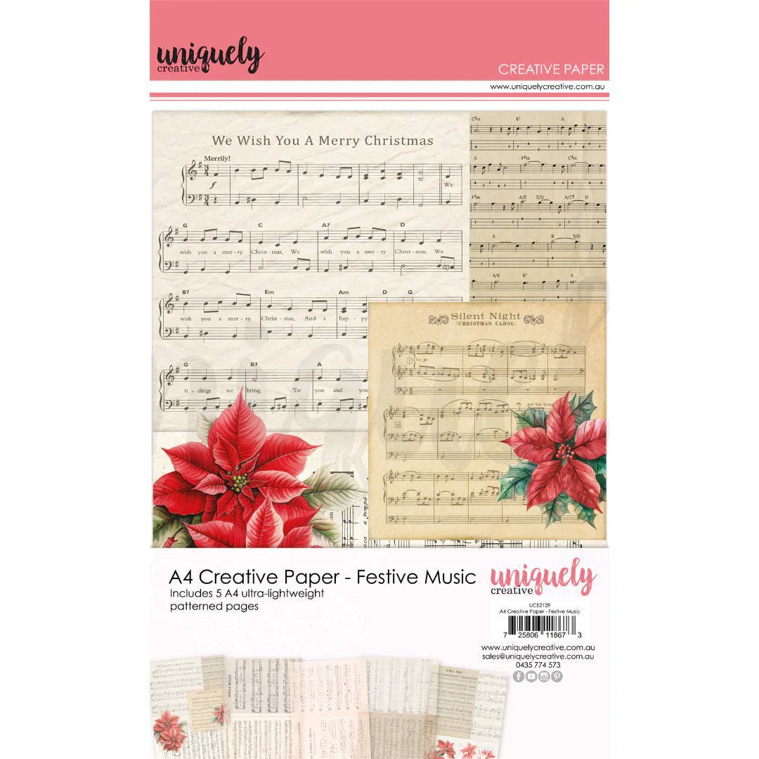 Uniquely Creative - A4 Creative Paper - Festive Music - The Crafty Kiwi