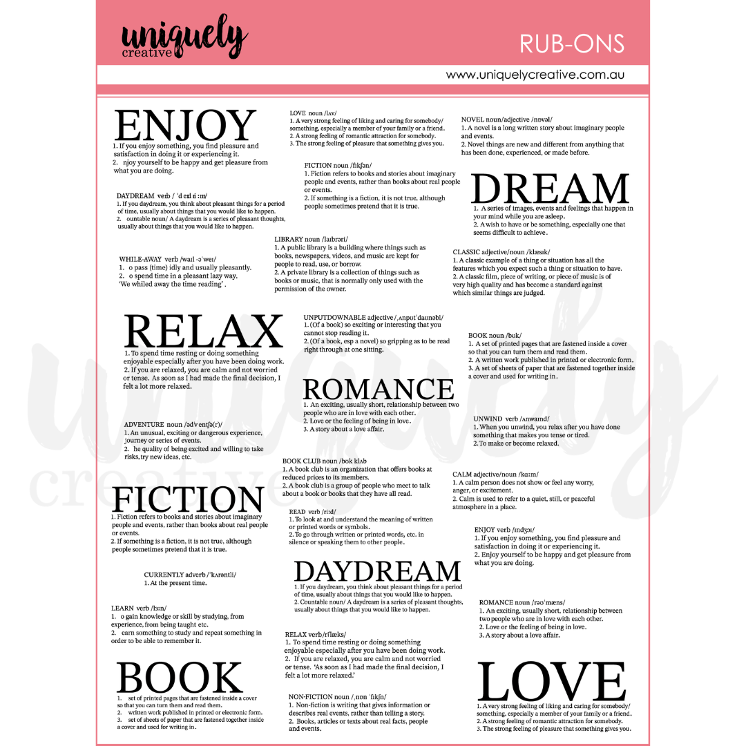 Uniquely Creative - Advent 2024 - Definition Rub - Ons - The Crafty Kiwi