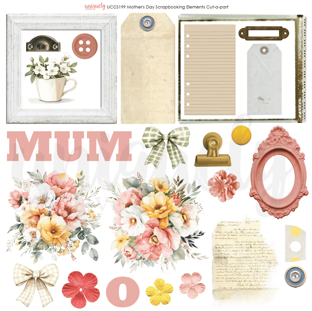 Uniquely Creative - Mother's Day Scrapbooking Elements & Background (2/pack) - The Crafty Kiwi