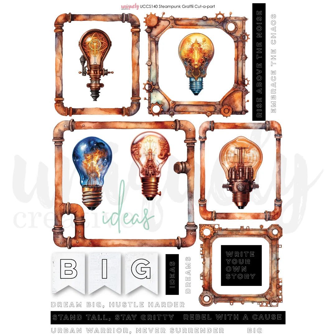 Uniquely Creative - Steampunk Graffiti Cut - a - Part Sheet - The Crafty Kiwi
