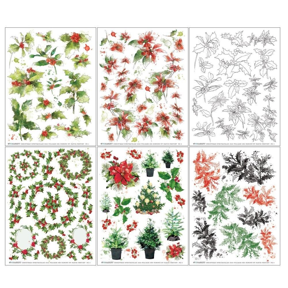 49 and Market - CHRISTMAS SPECTACULAR - 6x8 Rub-Ons - Foliage (6/sheets) - The Crafty Kiwi