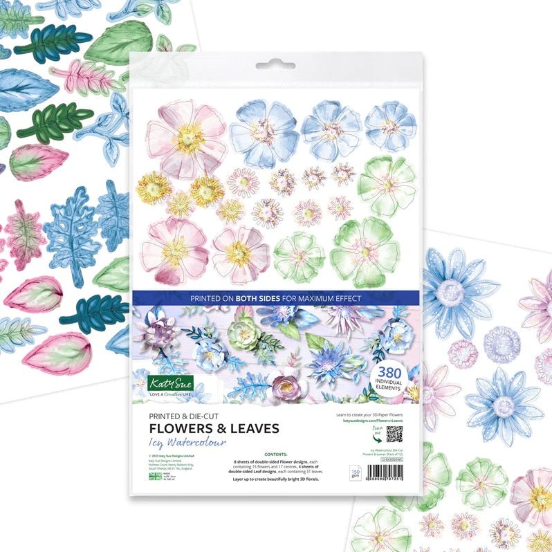 Katy Sue - Icy Watercolour Die-Cut Flowers & Leaves (3/sheets) - The Crafty Kiwi
