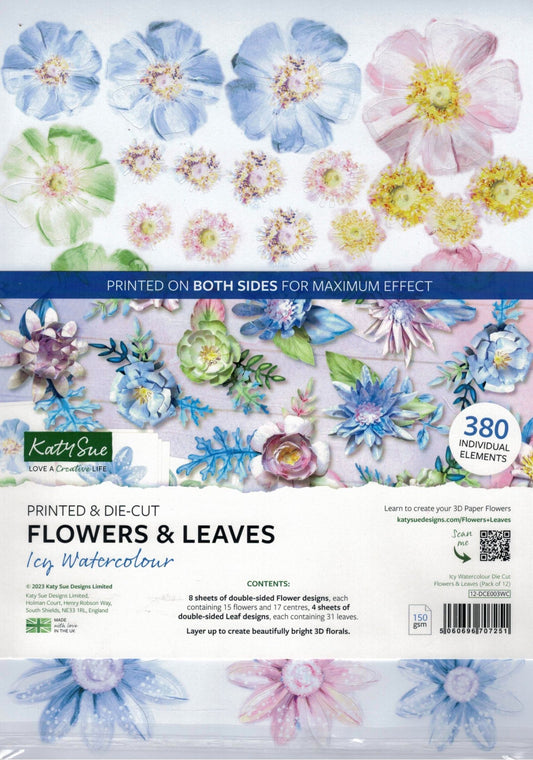 Katy Sue - Icy Watercolour Die-Cut Flowers & Leaves (3/sheets) - The Crafty Kiwi