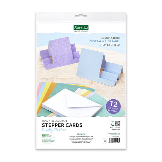 Katy Sue - Pretty Pastels Stepper Cards & Envelopes (pack of 6 assorted) - The Crafty Kiwi