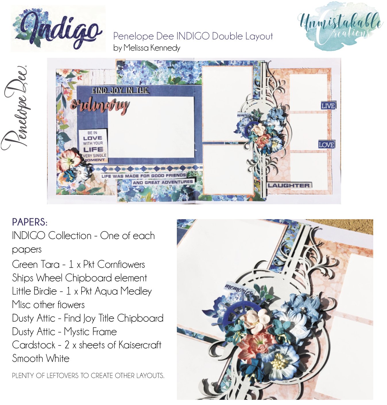 Penelope Dee - Indigo Double Layout Kit - by Melissa Kennedy - The Crafty Kiwi