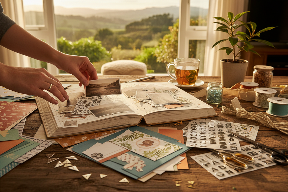 scrapbooking with a view out the window