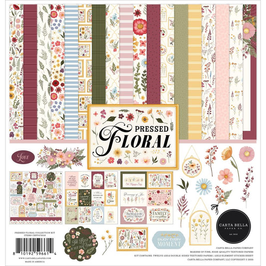 Carta Bella - Pressed Floral - 12x12 Collection + Solids Bundle Kit