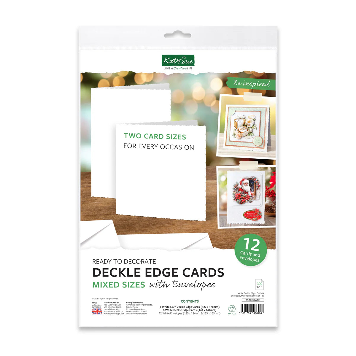 Katy Sue - White Deckle Edged Cards & Envelopes (6/pack) Mixed Sizes