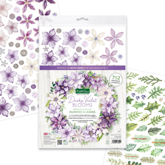 Katy Sue - Die Cut Flowers & Leaves - Dusky Violet Blooms (3/sheets)