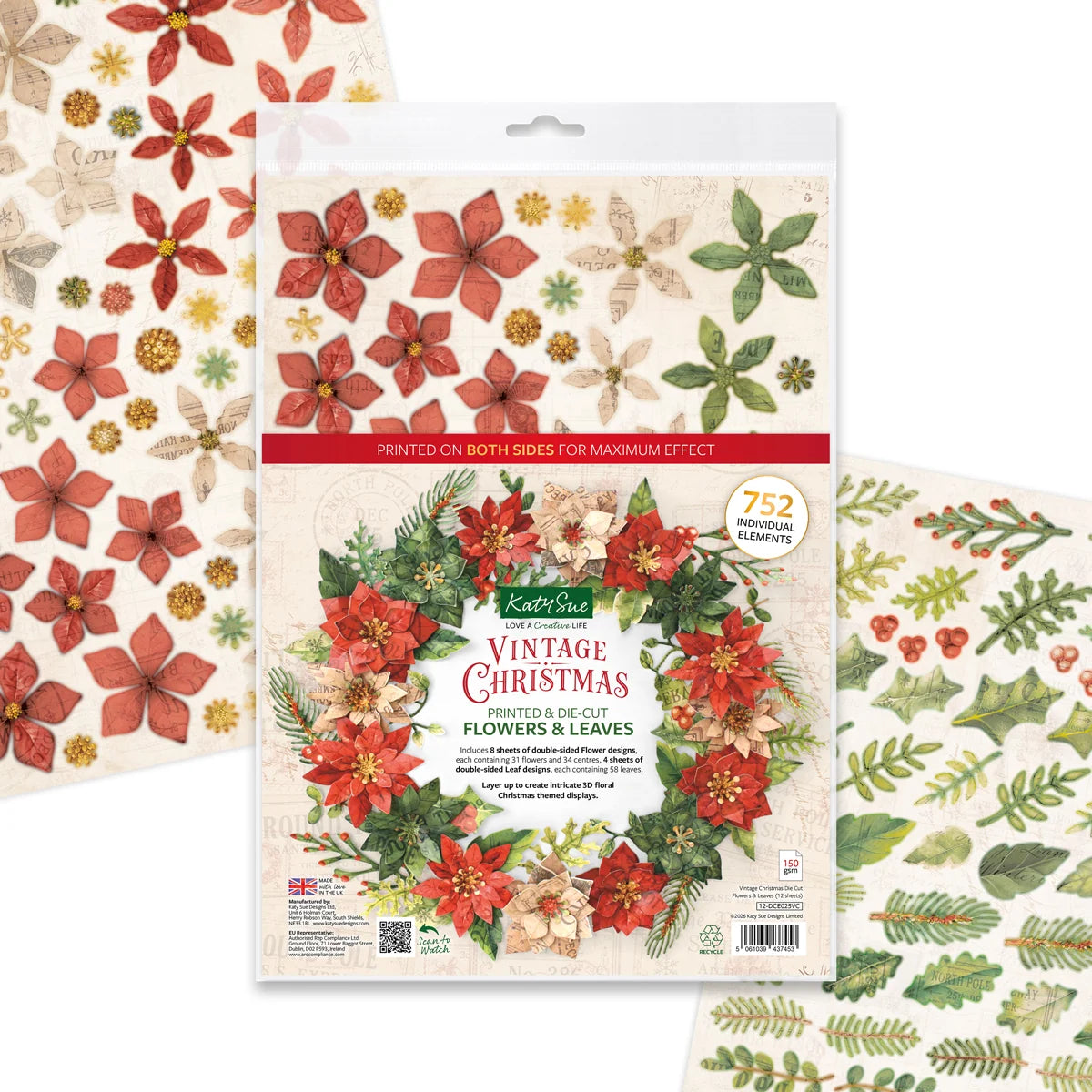 Katy Sue - Vintage Christmas, Die Cut Flowers & Leaves (3 Sheets) (2026)