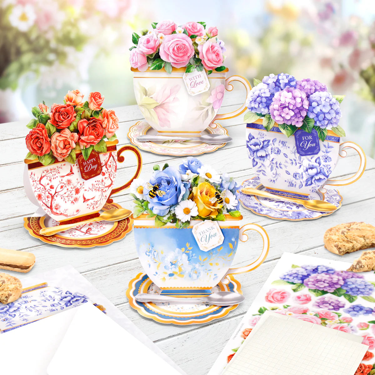 Katy Sue - Teacup Bouquet Card Making Kit (4 pack)