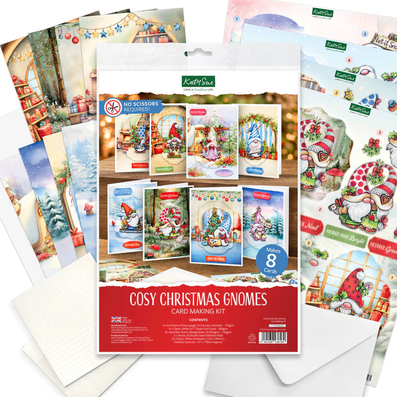 Katy Sue - Cosy Christmas Gnomes Card Making Kit (8/pack)