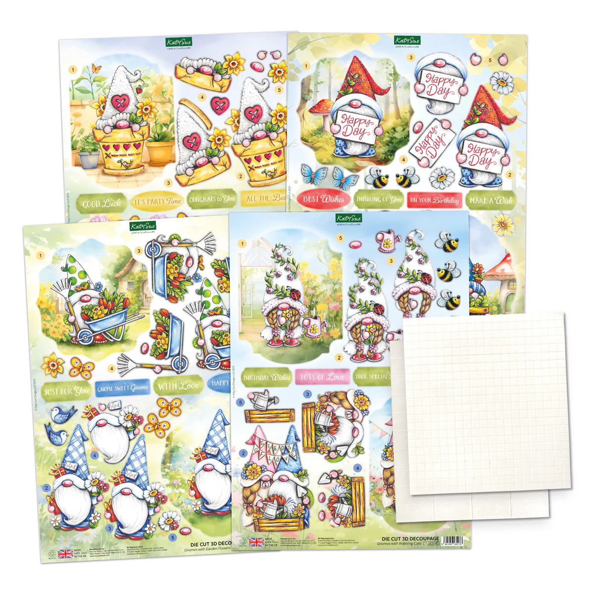Katy Sue - The Garden Gnomes Card Making Kit (4 pack)