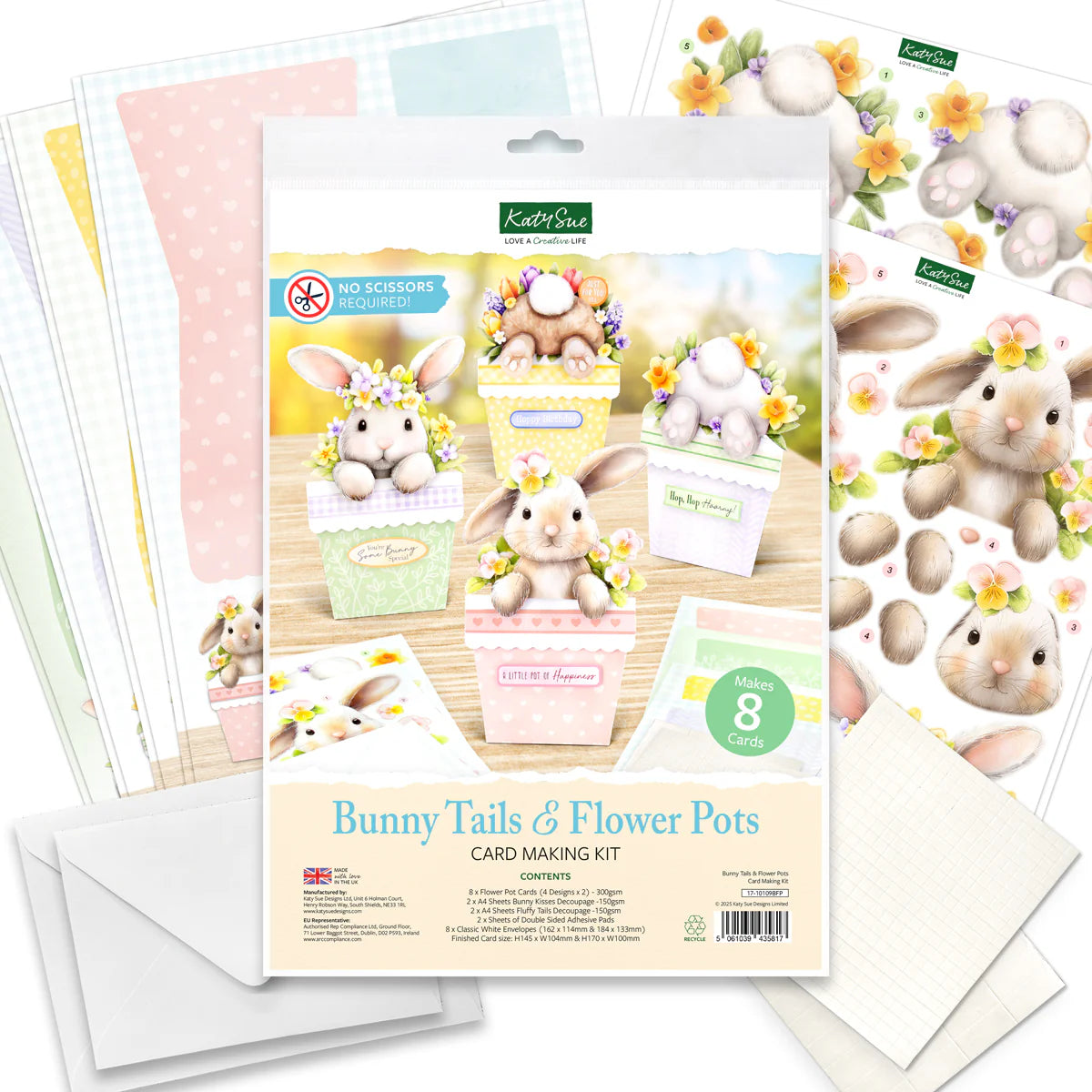 Katy Sue - Bunny Tails & Flower Pots Card Making Kit (4 pack)