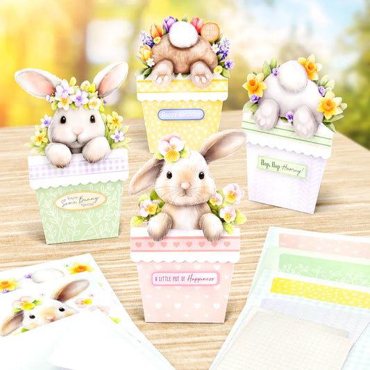 Katy Sue - Bunny Tails & Flower Pots Card Making Kit (4 pack)