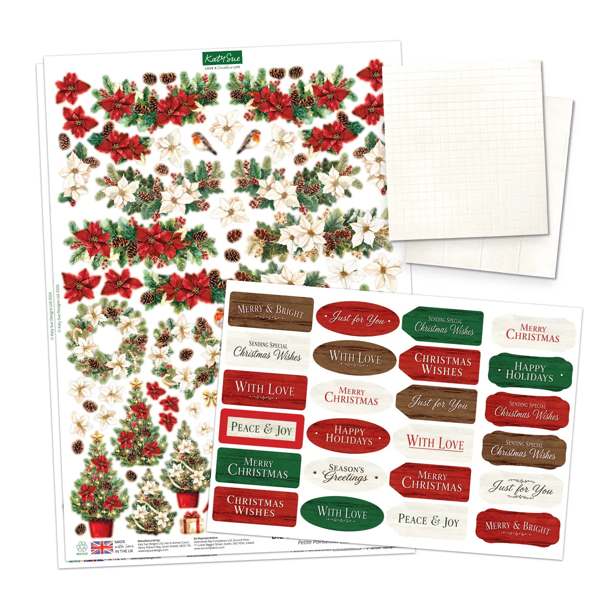 Katy Sue - Poinsettia Garden Picket Fence Card Making Kit (4/pack)