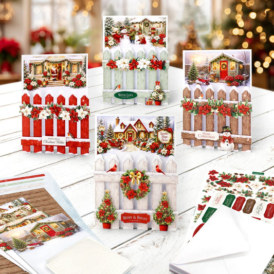 Katy Sue - Poinsettia Garden Picket Fence Card Making Kit (4/pack) (2026)