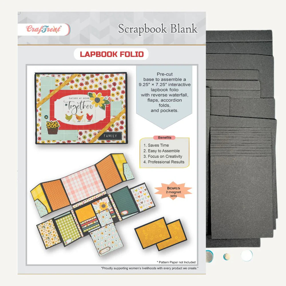 CrafTreat - Scrapbook Blank Precut Album Base - LapBook Folio - Black