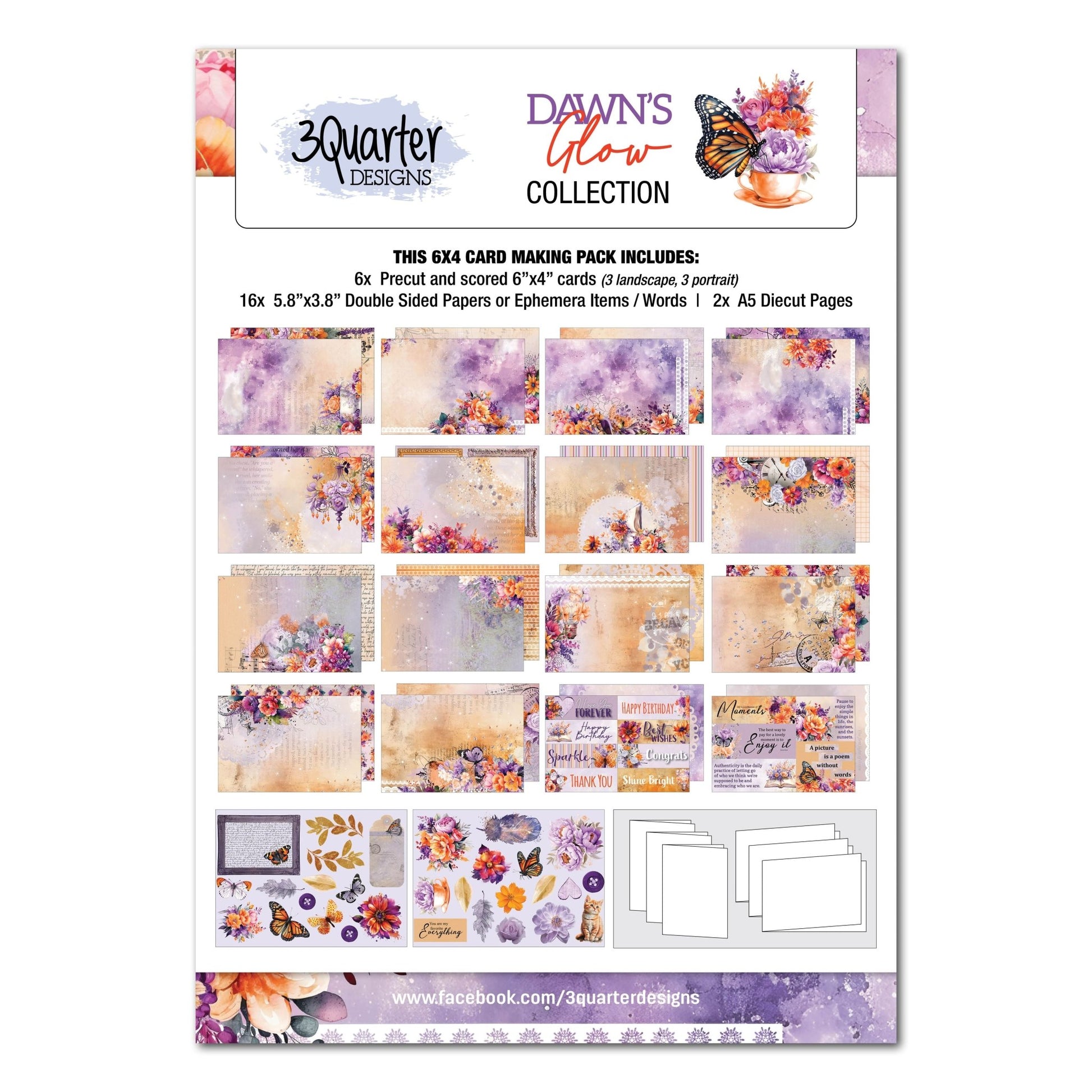 3Quarter Designs - 6x4 Card Making Pack - Dawn's Glow - The Crafty Kiwi