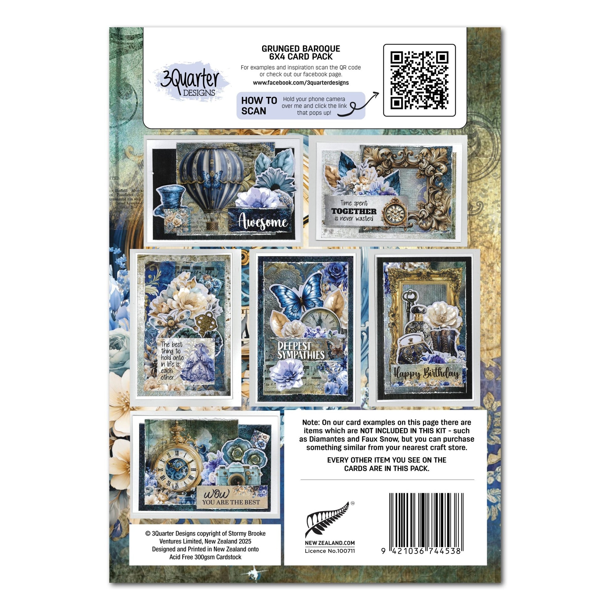 3Quarter Designs - 6x4 Card Making Pack Grunged Baroque - The Crafty Kiwi