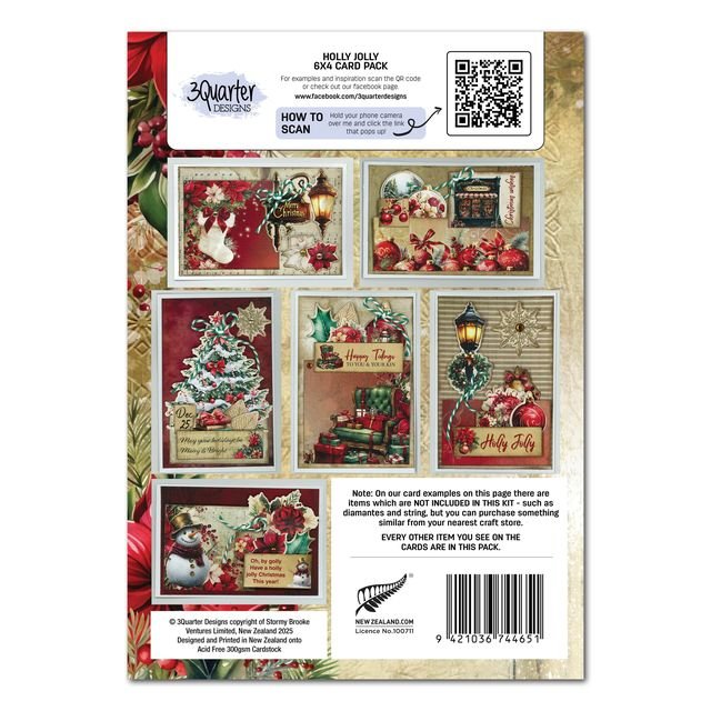 3Quarter Designs - 6x4 Card Making Pack Holly Jolly - The Crafty Kiwi