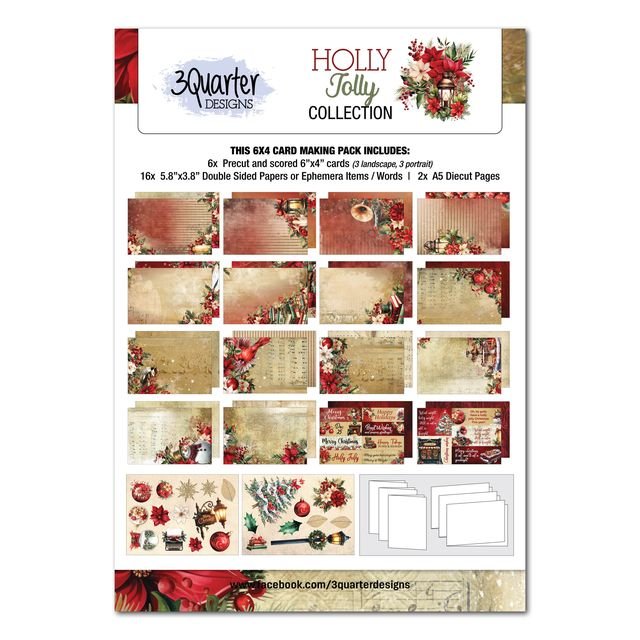 3Quarter Designs - 6x4 Card Making Pack Holly Jolly - The Crafty Kiwi
