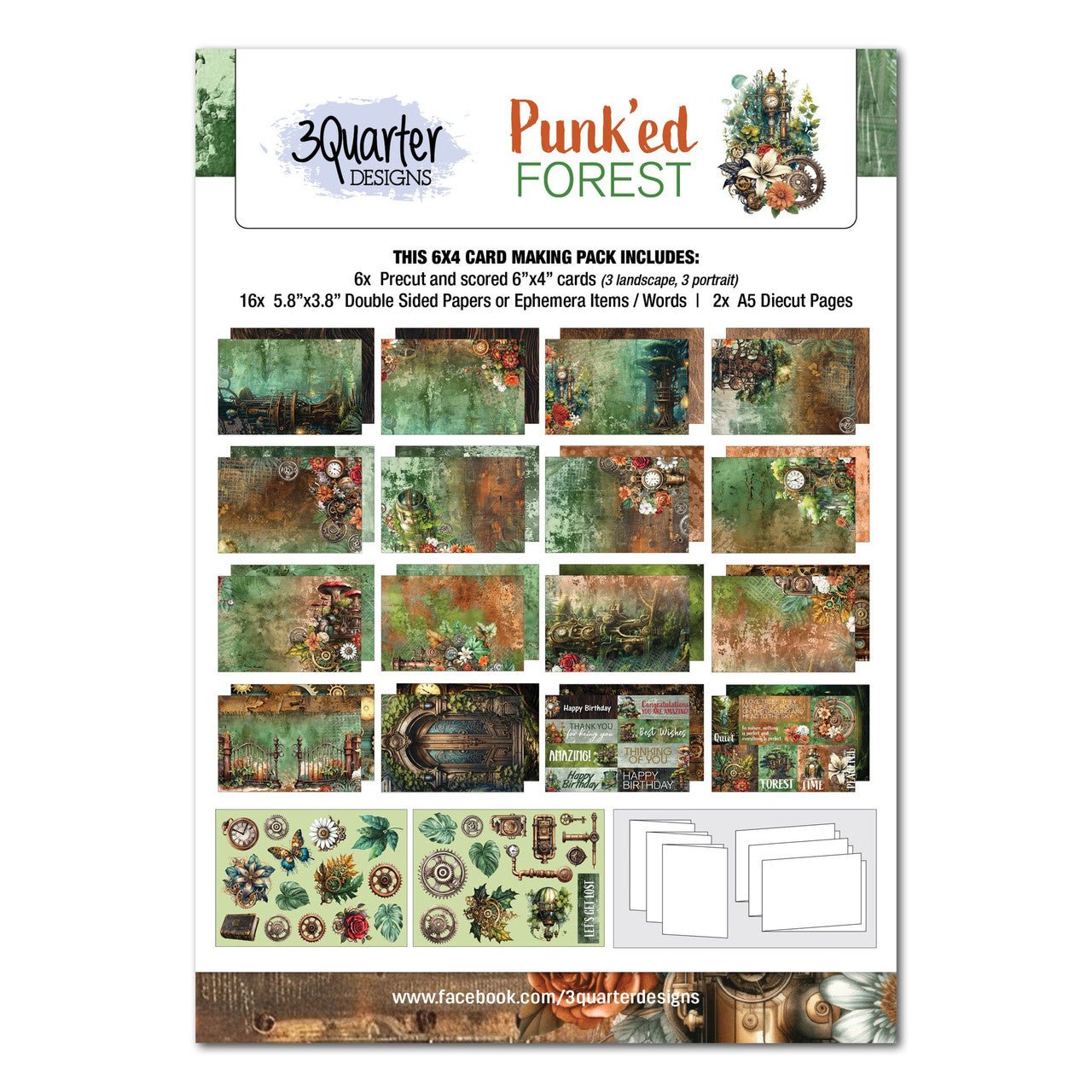3Quarter Designs - 6x4 Card Making Pack - Punk'ed Forest - The Crafty Kiwi