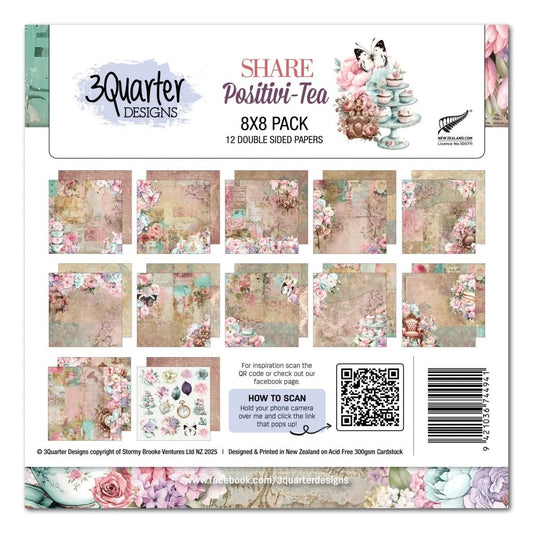3Quarter Designs - 8×8 Paper Pack - Share Positivi - Tea - The Crafty Kiwi