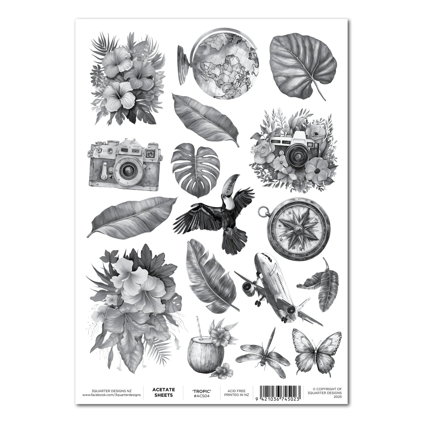 3Quarter Designs - Acetate Sheet - Tropic Excursion - The Crafty Kiwi