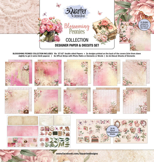 3Quarter Designs - Blossoming Peonies 12x12 Paper Pack - The Crafty Kiwi