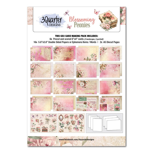 3Quarter Designs - Blossoming Peonies 6x4 Card Making Pack - The Crafty Kiwi