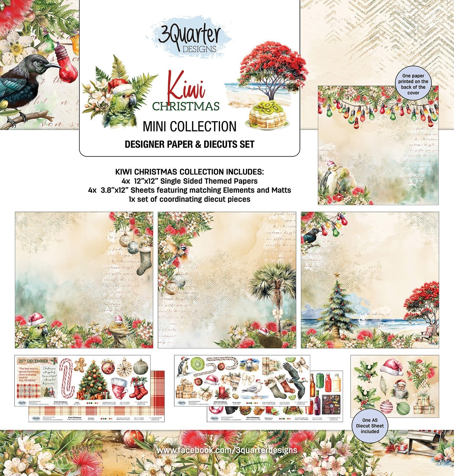 3Quarter Designs - Kiwi Christmas - Mini Collection 12x12 Paper Pack - The Crafty Kiwi