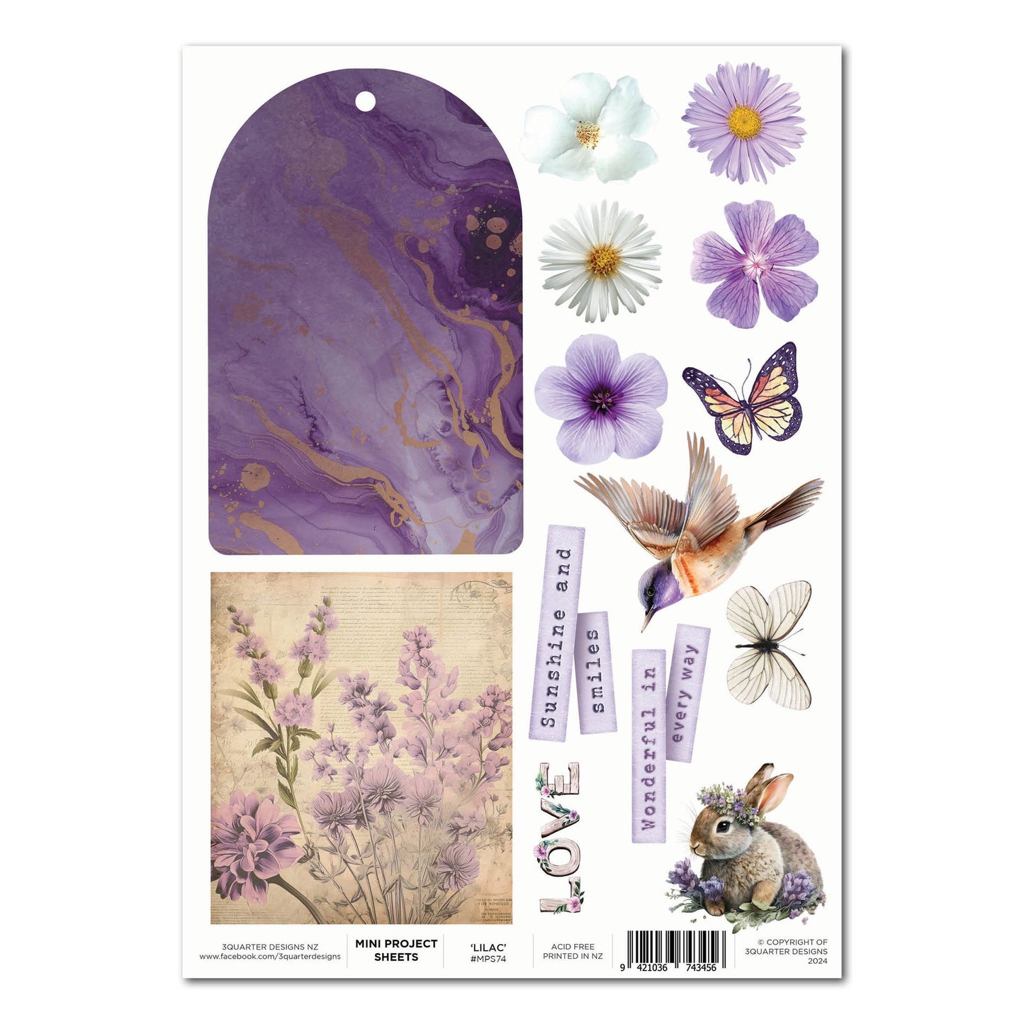 3Quarter Designs - Mini Project Sheet - Lilac - The Crafty Kiwi