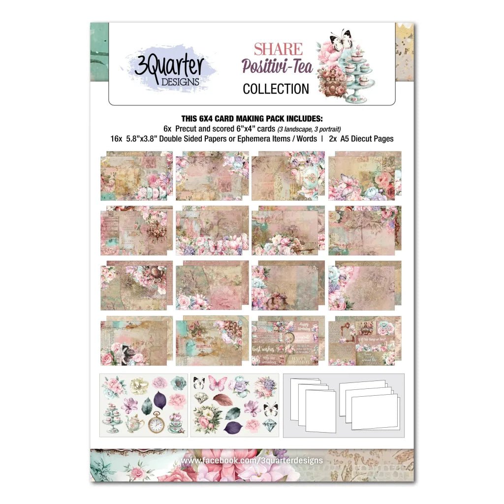 3Quarter Designs - Share Positivi - Tea 6x4 Card Making Pack - The Crafty Kiwi