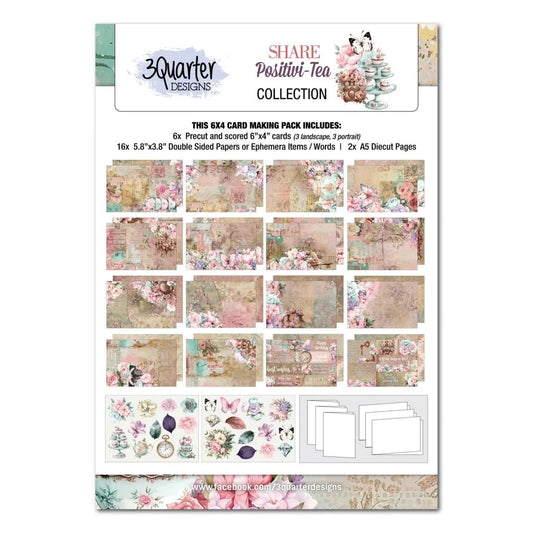 3Quarter Designs - Share Positivi - Tea 6x4 Card Making Pack - The Crafty Kiwi