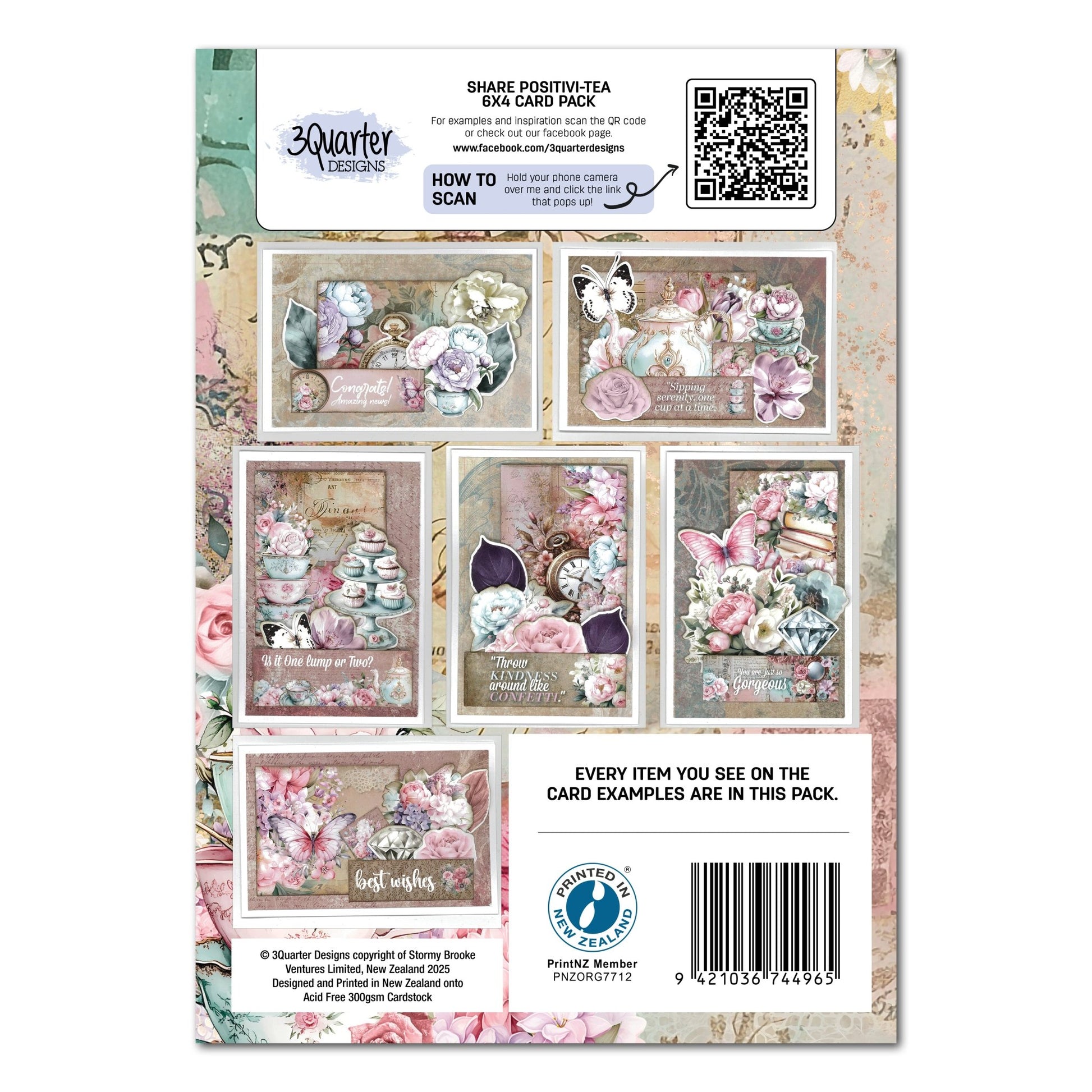 3Quarter Designs - Share Positivi - Tea 6x4 Card Making Pack - The Crafty Kiwi