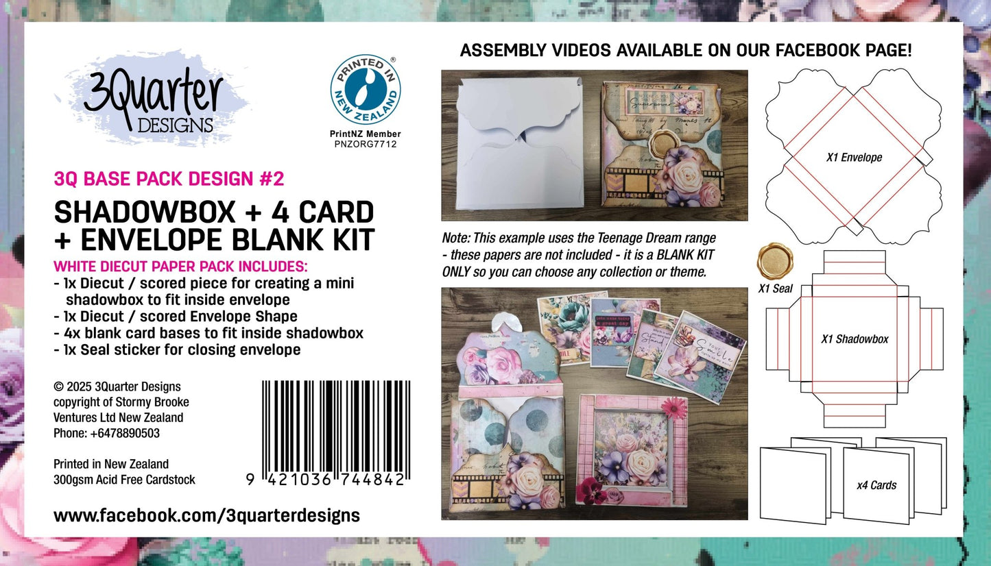 3Quarter Designs - White Base Pack - Shadowbox + 4 Card - Envelope Blank Kit - The Crafty Kiwi