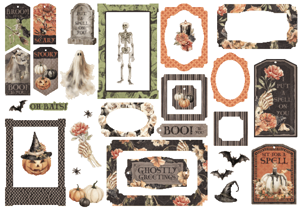 Graphic 45 - Ghostly Greetings - Chipboard Pieces, Tags & Frames