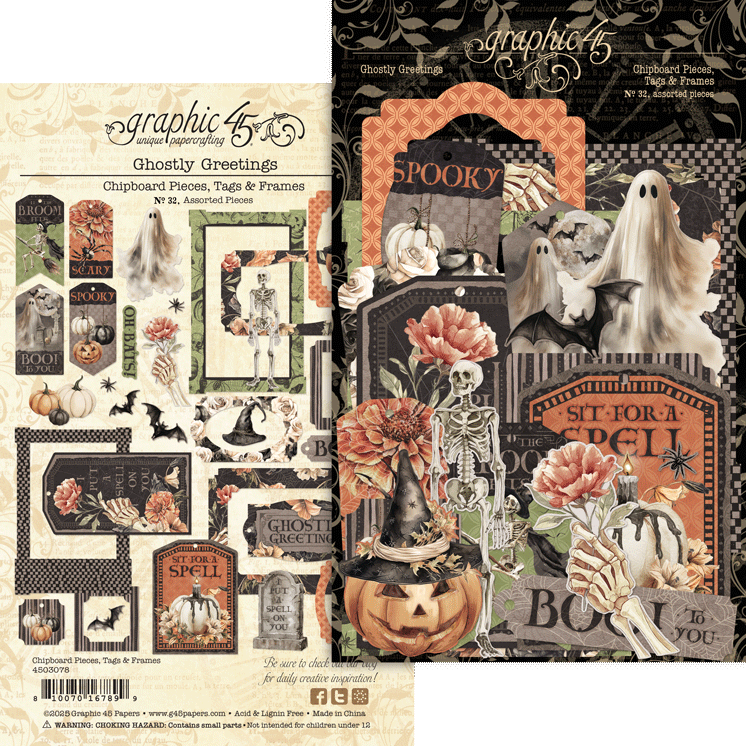 Graphic 45 - Ghostly Greetings - Chipboard Pieces, Tags & Frames