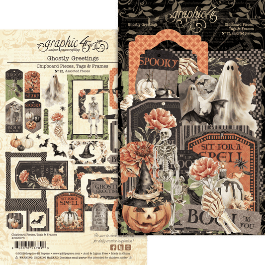 Graphic 45 - Ghostly Greetings - Chipboard Pieces, Tags & Frames