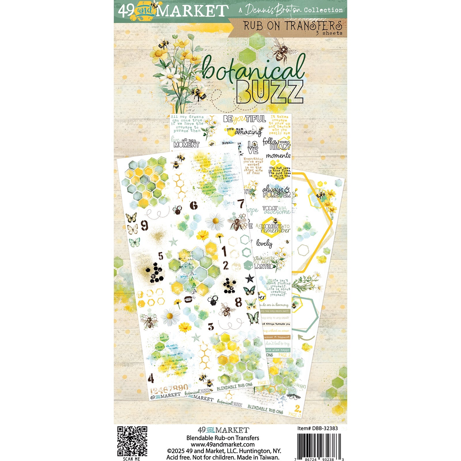 49 and Market - BOTANICAL BUZZ - 6x12 Rub - on Transfer Set - The Crafty Kiwi