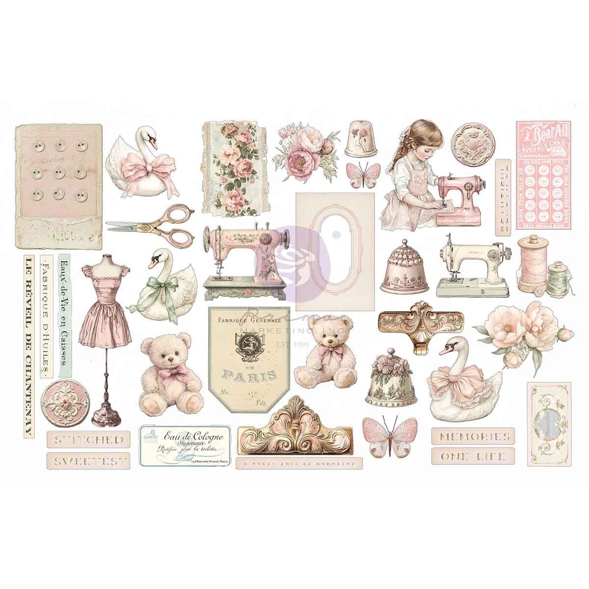 Prima Marketing - BUTTONS & KEEPSAKES Collection Ephemera – Stitched Clippings (76/pcs)