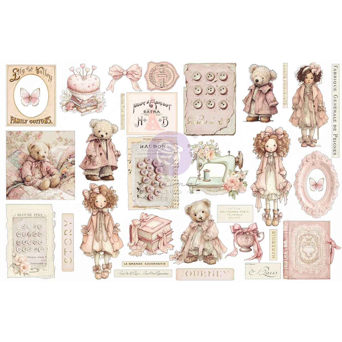 Prima Marketing - BUTTONS & KEEPSAKES Collection Ephemera – Quilted Memories (64/pcs)