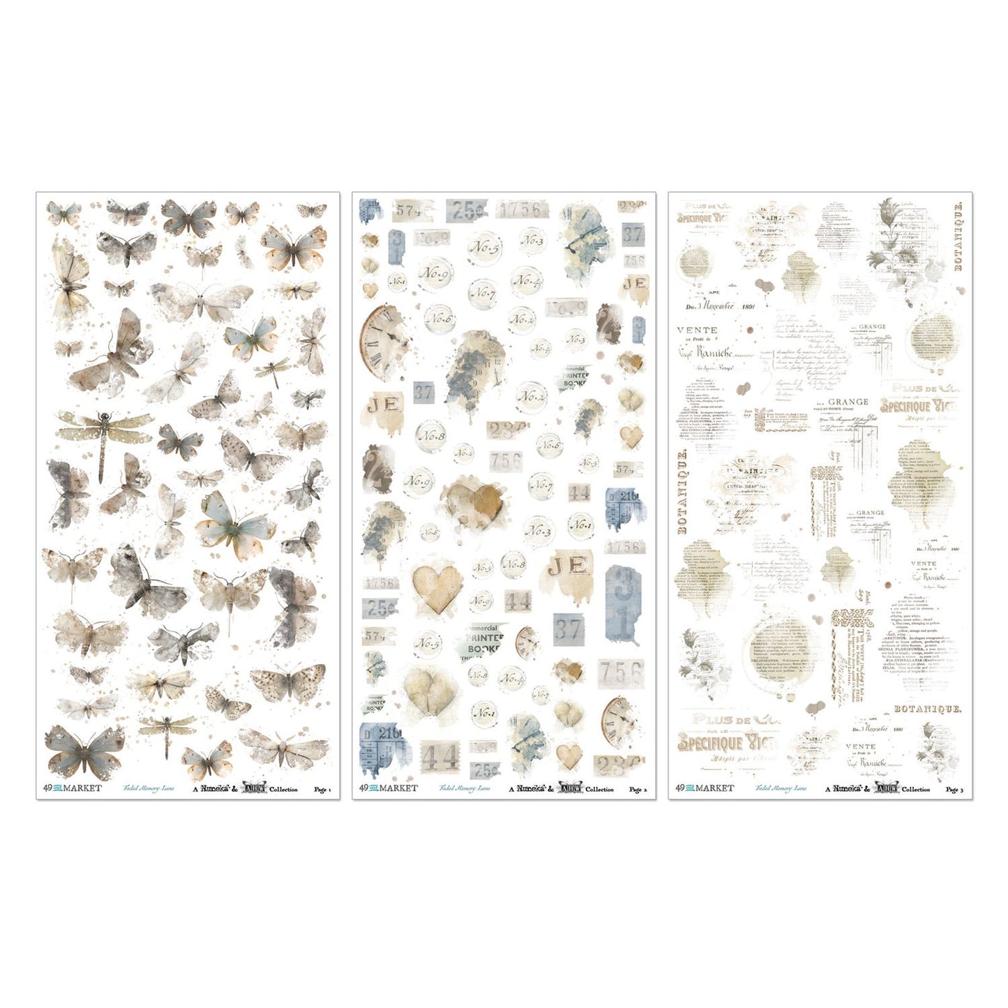 49 and Market - Faded Memory Lane - Blendable Rub-On Transfer Set 6"X12