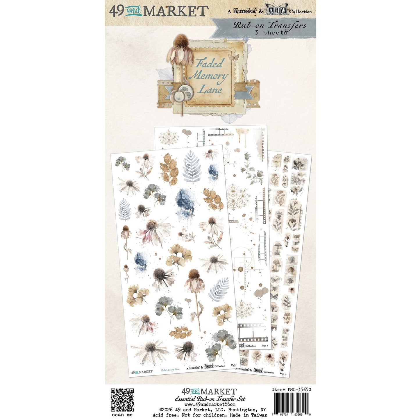 49 and Market - Faded Memory Lane - Essential Rub-On Transfer Set 6"X12