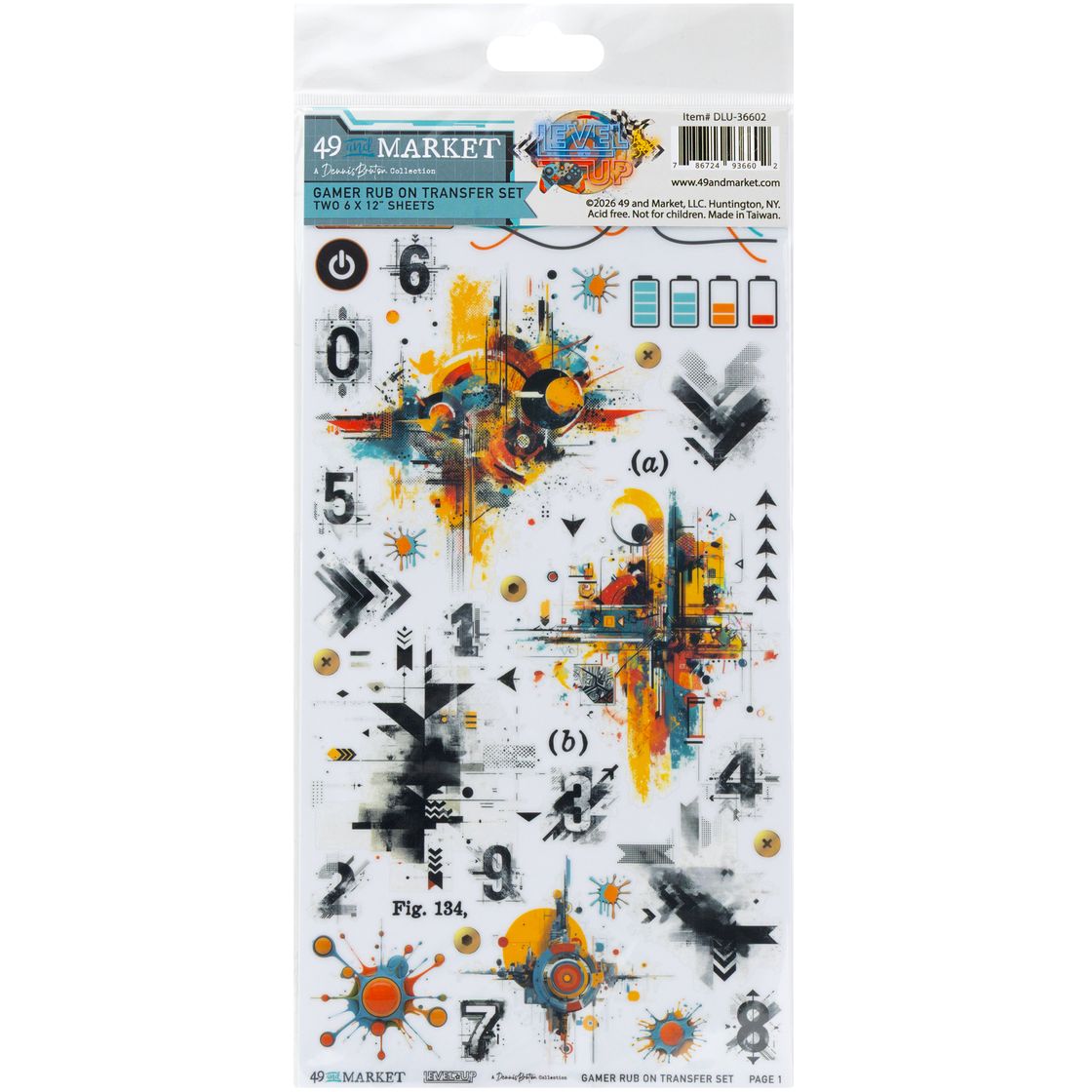 49 and Market - Level Up Gamer - Rub-On Transfer Set 6"X12